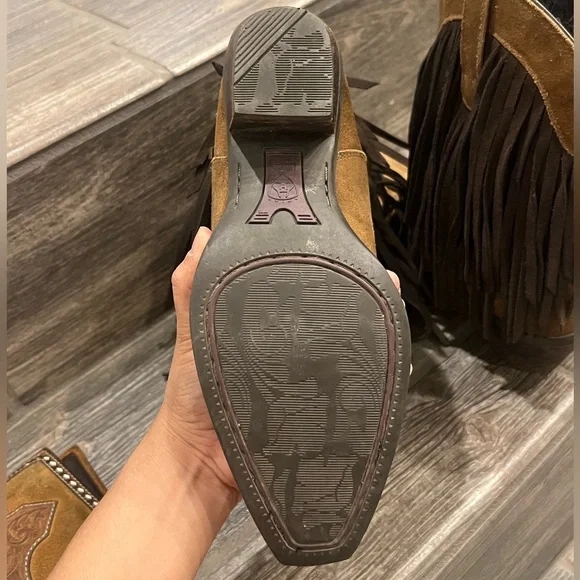 Ariat ATS Gold Rush Fringe Brown Leather Western Boots - Picture 7 of 8